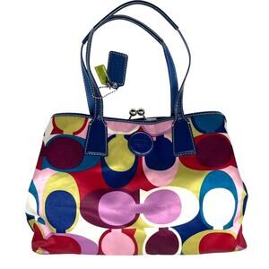 Coach Multicolor Signature Circle Tote - Blue, Pink, Red, Yellow